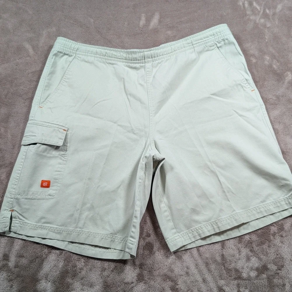Nike Cargo Shorts Mens L Khaki Beige Elastic Waist Twill Relaxed Fit 9 Inseam